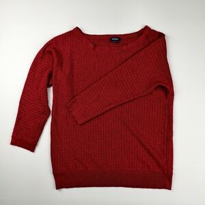 Reitmans Red Metallic Open Knit Sweater Womens M Holidays Events Party Layering